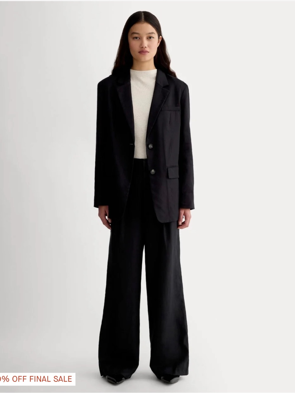 Everlane 100% European Flax Linen Way-High Drape Wide Leg Pant Black 14